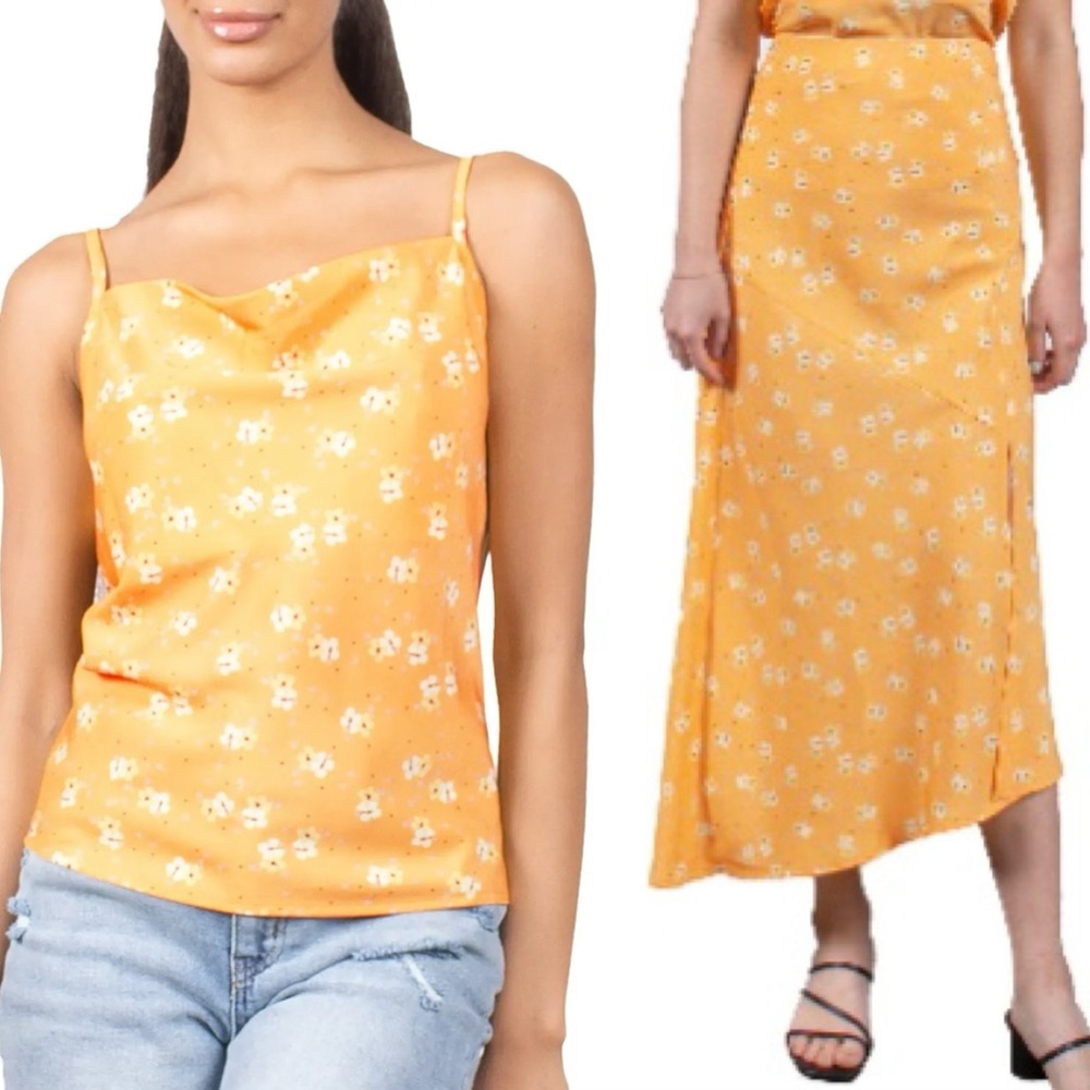 NWT Mauby Satin Cowl Neck Cami & Side Slit Skirt | Sz XL